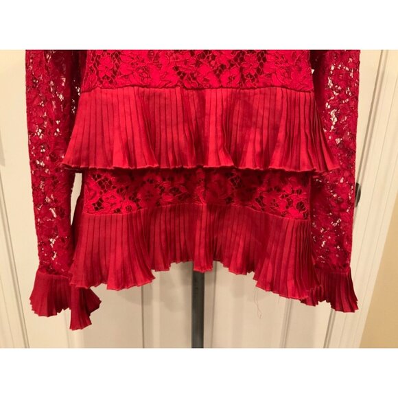 J. Crew Red Floral Lace & Pleated Ruffle Top Long Sleeve Shirt, Size 6 - Picture 3 of 8